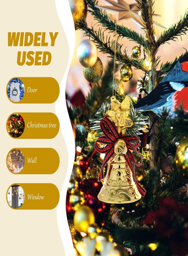 JOINPAYA 6Pcs Christmas Bell Ornaments: Gold Hanging Jingle Bells with Red Bow and Angel Shape for Xmas Tree Home Door Garden Pendant - Image 2